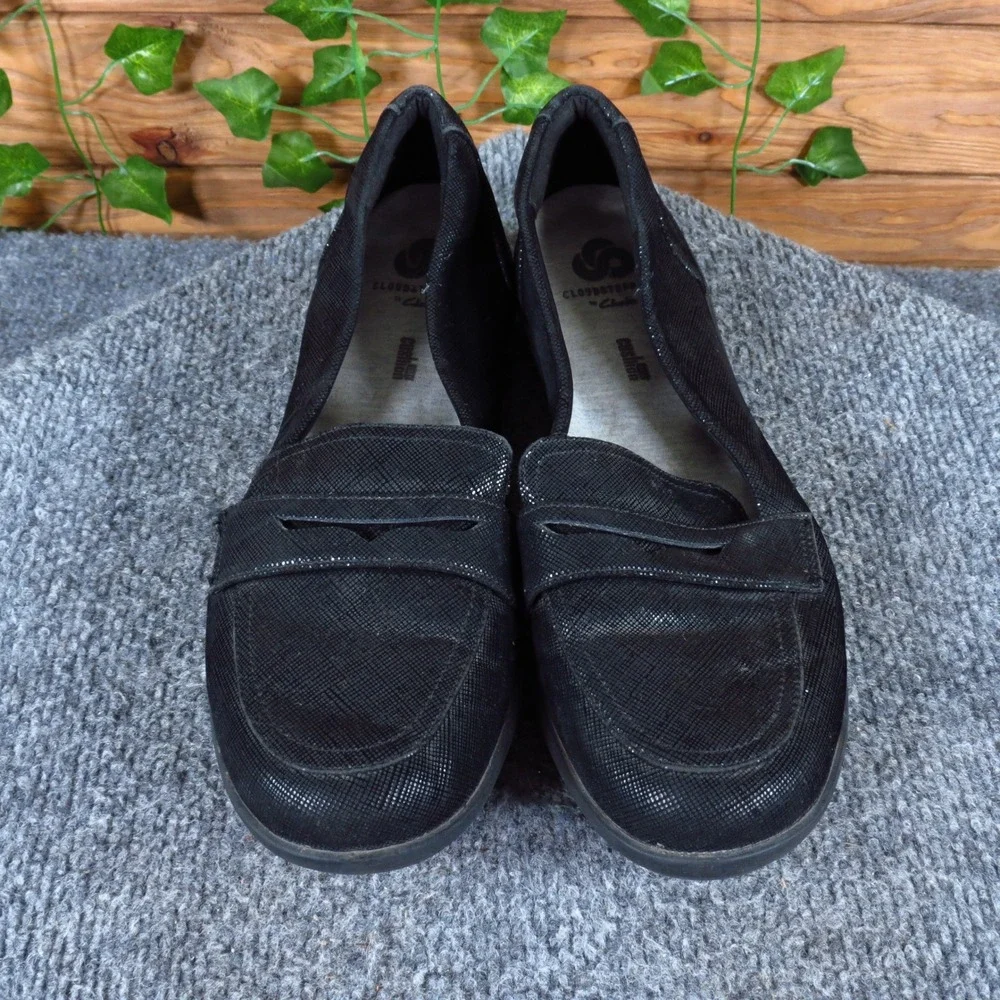 Clarks Ayla Form Womens Penny Loafer Sz 9 Comfort Walking Black Shimmer Textile